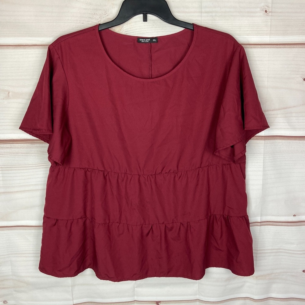 Shein Curve Top Womens XXL Peplum Short Sleeve Blouse Flutter Sleeve Scoop Neck